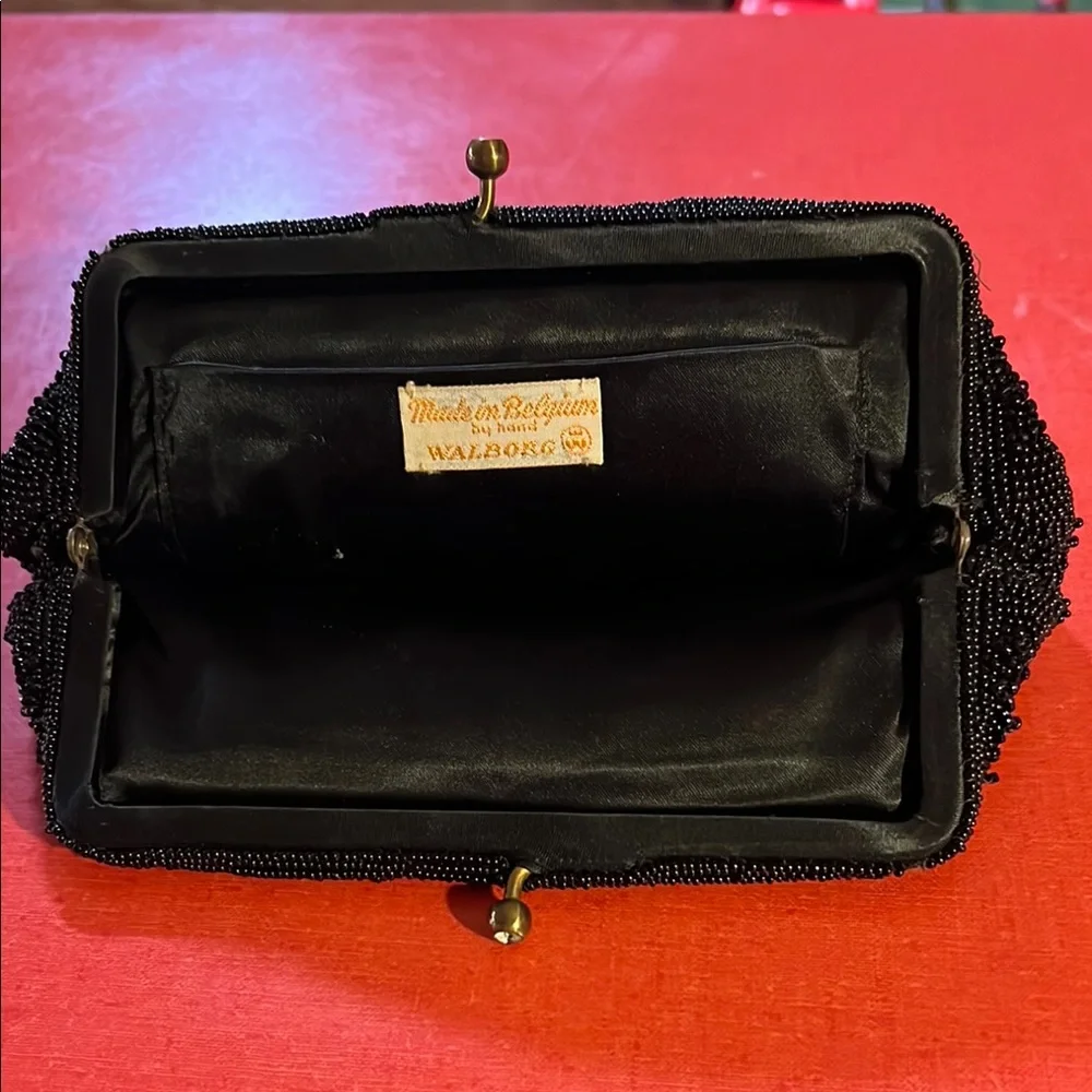 Vintage Walborg Black Beaded Clutch Hand Made in Belgium Evening Purse